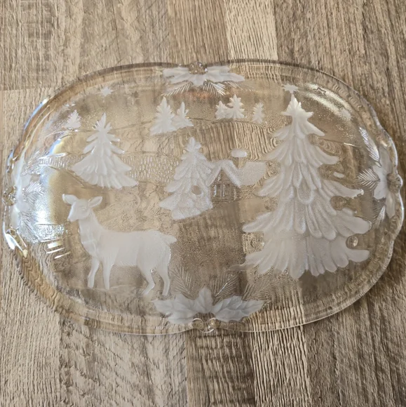 Mikasa Christmas Woods Frosted Glass Oval Platter 10x7 - Picture 7 of 7